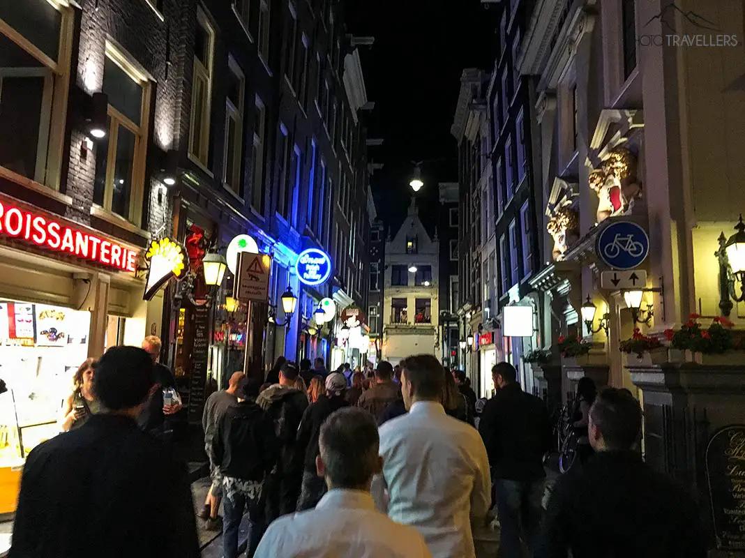 In the evening in the red light district of Amsterdam
